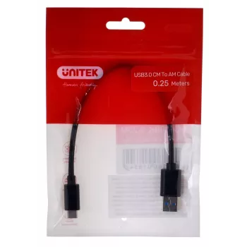 USB-C to USB-A cable Unitek Y-C490BK 3.1 Gen1 (USB 3.0), 0.25 m, black, male-to-male