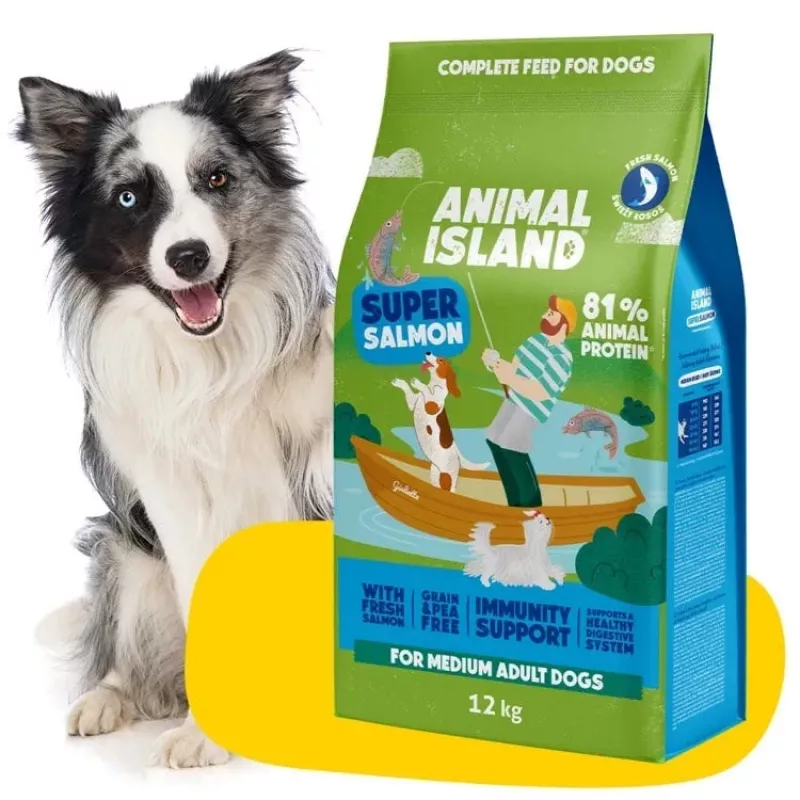 Dry dog food Animal Island Adult Medium Salmon 12 kg — complete kibble for medium breeds, 32% protein, 16% fat, grain-free