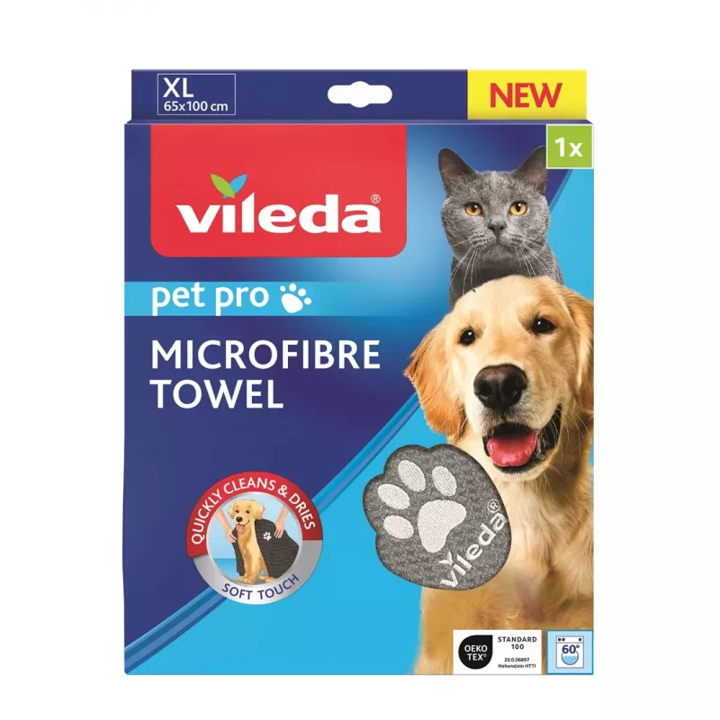 Microfibre Towel VILEDA 172651 for Cats and Dogs, Grey, 650×1000 mm, Polyamide