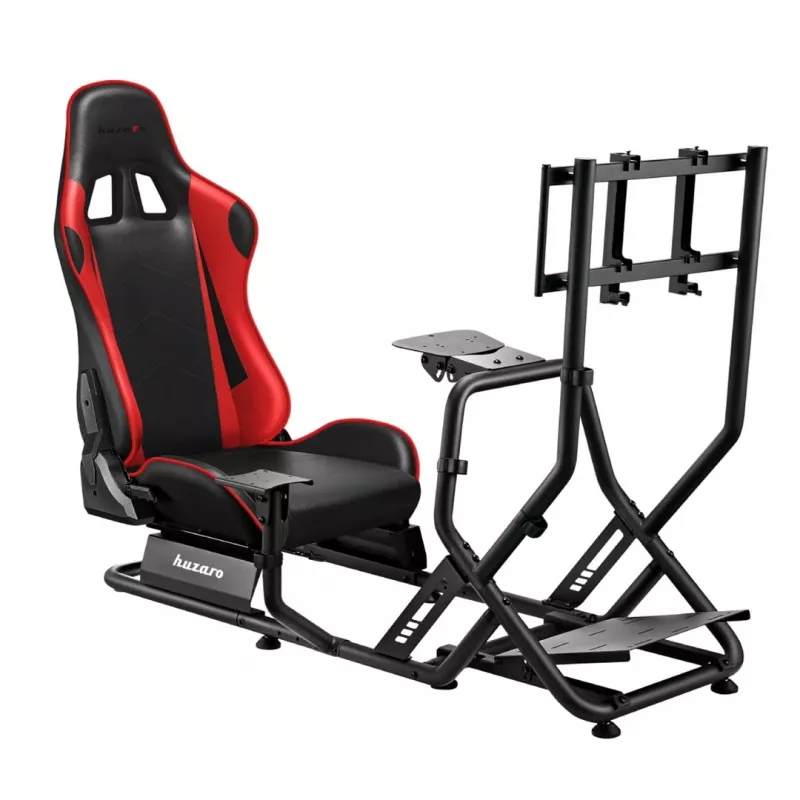 Racing cockpit huzaro Speed 6.0 with adjustable seat, steel frame, 30°–90° angle, supports up to 120 kg, red, 1080×1360×560 mm