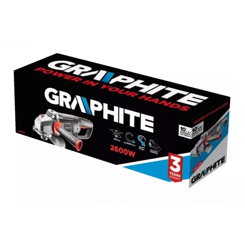 2600W Angle Grinder, 230 x 22.2 mm Disc, 6500 min1 RPM