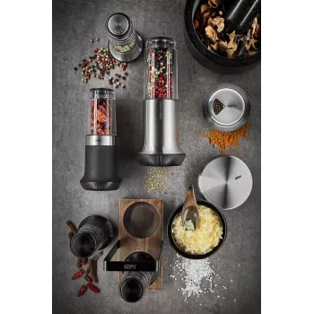 Salt and Pepper Mill Set GEFU X-plosion 11 cm Black — manual tabletop grinders, ceramic mechanism
