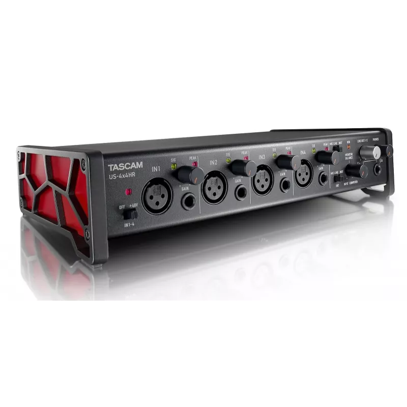 Audio interface Tascam US-4X4HR – 4x XLR combo, 4 analog outs, 56 dB mic pre, 192 kHz, USB 2.0, desktop, black