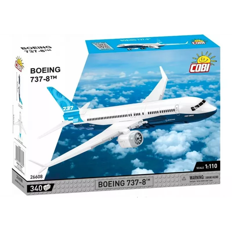 Building set Cobi Boeing 737-8 — 340 pieces, recommended age 7+, blue and white