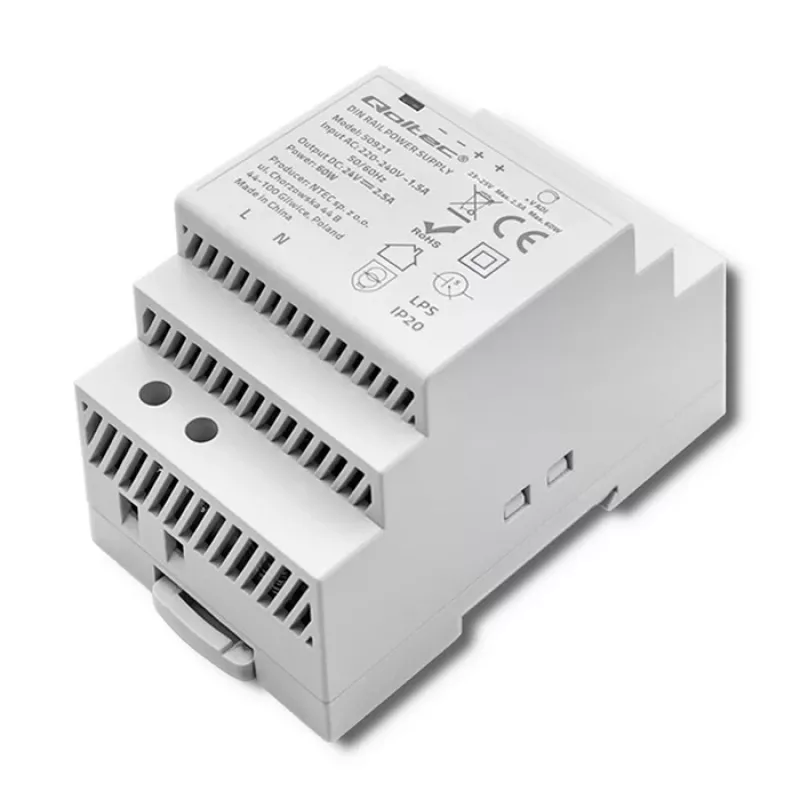 DIN rail power supply QOLTEC 24V 2.5A 60W gray