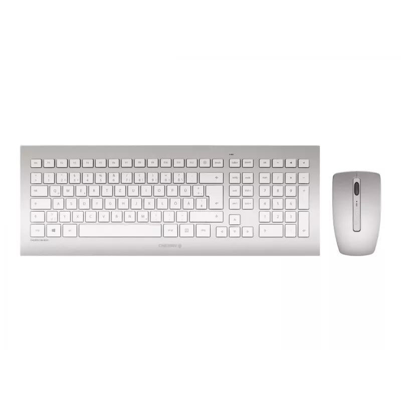CHERRY DW 8000 keyboard Mouse included Office RF Wireless French Silver, White
