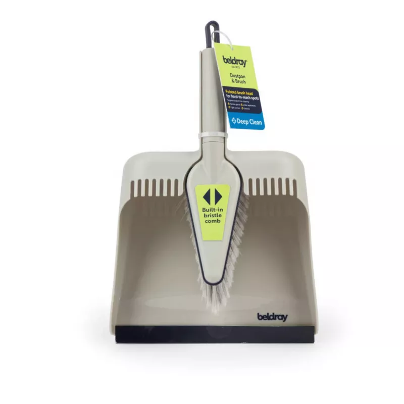 Dustpan and Brush Set Beldray LA032760PEU7 Deep Clean Design, compact hand broom with angled bristles and matching dustpan