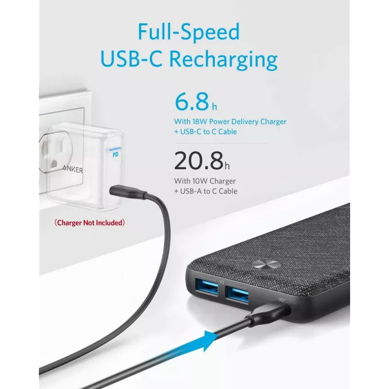 POWER BANK USB 20000MAH BLACK/A1365G11 ANKER