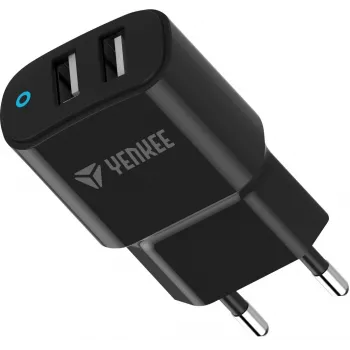 Charger YENKEE YAC 2024BK – wall charger, 2× USB-A ports, total 12W (2.4A per port)