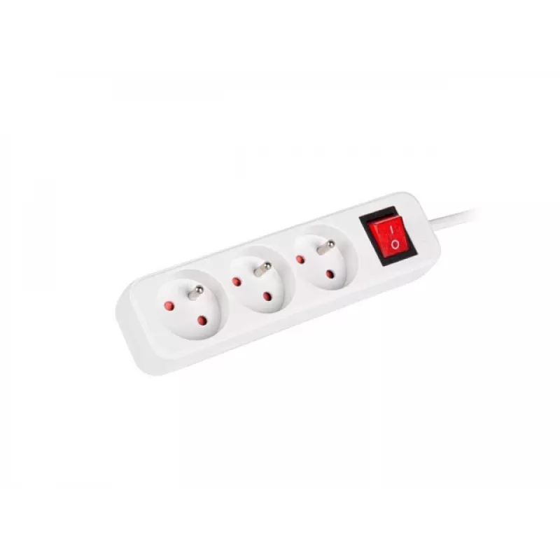 Power extension cable LANBERG PS1-03E-0300-W — 3 m cable, 3 Type E AC outlets, white, indoor