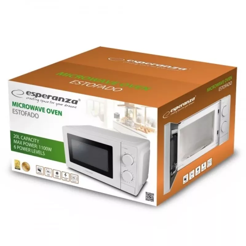 Solo microwave oven ESPERANZA ESTOFADO — 700 W, 20 L, 5 power levels, 24.5 cm turntable, white