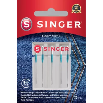 SINGER sewing machine needles Denim 90/14, pack of 5 — for heavy fabrics (denim, canvas)