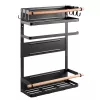 MACLEAN MC-910 Magnetic Kitchen Shelf Organizer with Towel Bar and 5 Hooks, Black, 5 kg Load Capacity