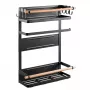 MACLEAN MC-910 Magnetic Kitchen Shelf Organizer with Towel Bar and 5 Hooks, Black, 5 kg Load Capacity