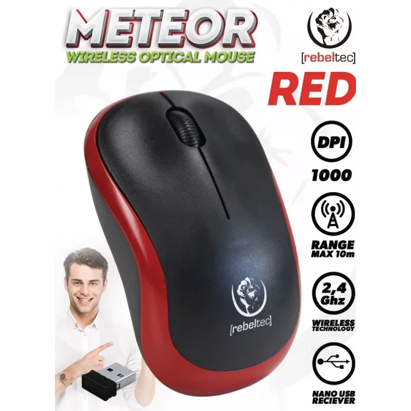 Wireless optical mouse Rebeltec METEOR red RBLMYS00049 USB