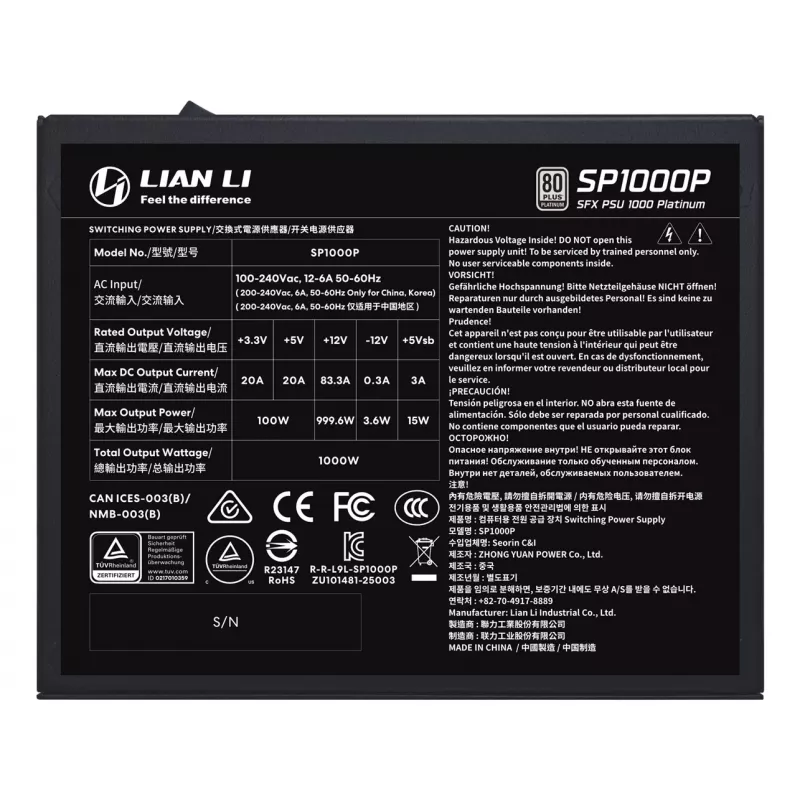 Power supply Lian Li SP Series Platinum SFX fully modular PCIe 5.1 ATX 3.1 1000W