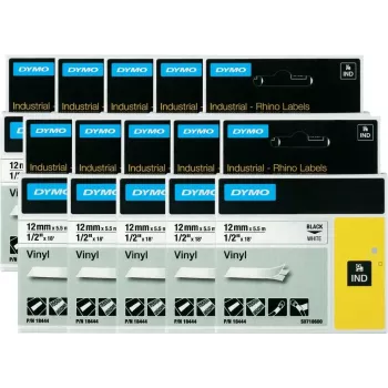 Label tape Dymo S0718600 — 10 × white adhesive tape with black text, compatible with Dymo label printers