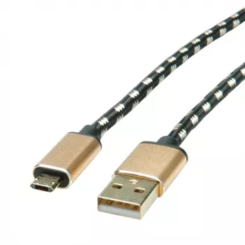 ROLINE 11.02.8819 USB Cable 0,8 m USB 2.0 USB C Micro-USB B Black - Gold (11.02.8819)