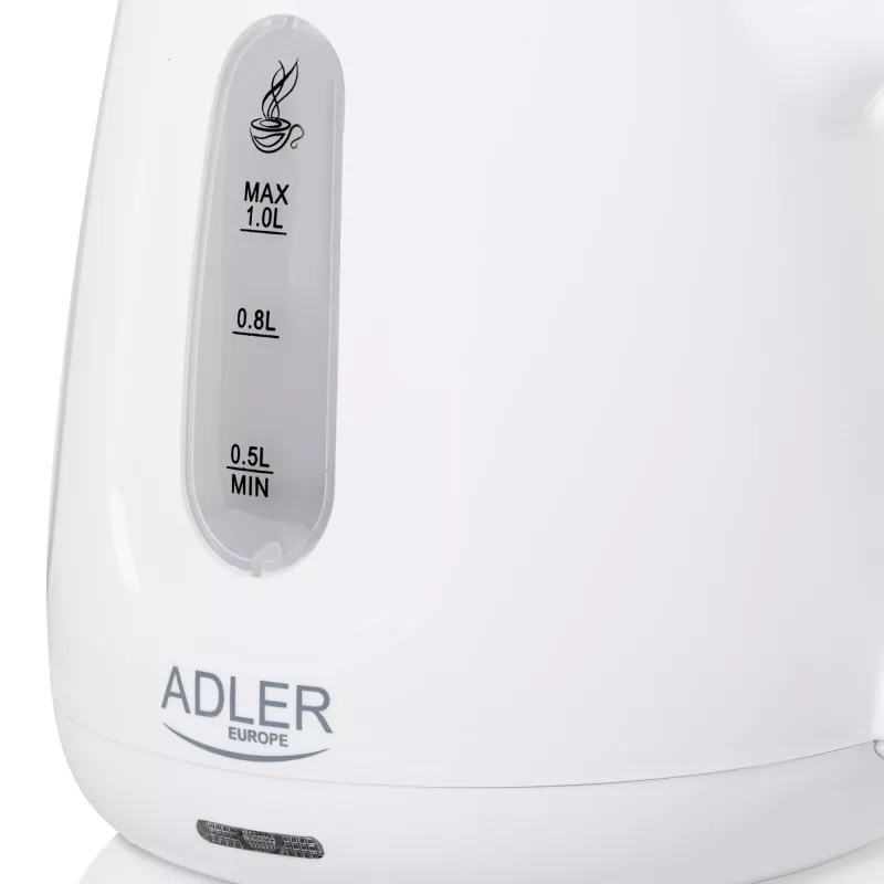Electric kettle Adler AD 1373 — 1 L capacity, 850 W, white, 360° base, polypropylene