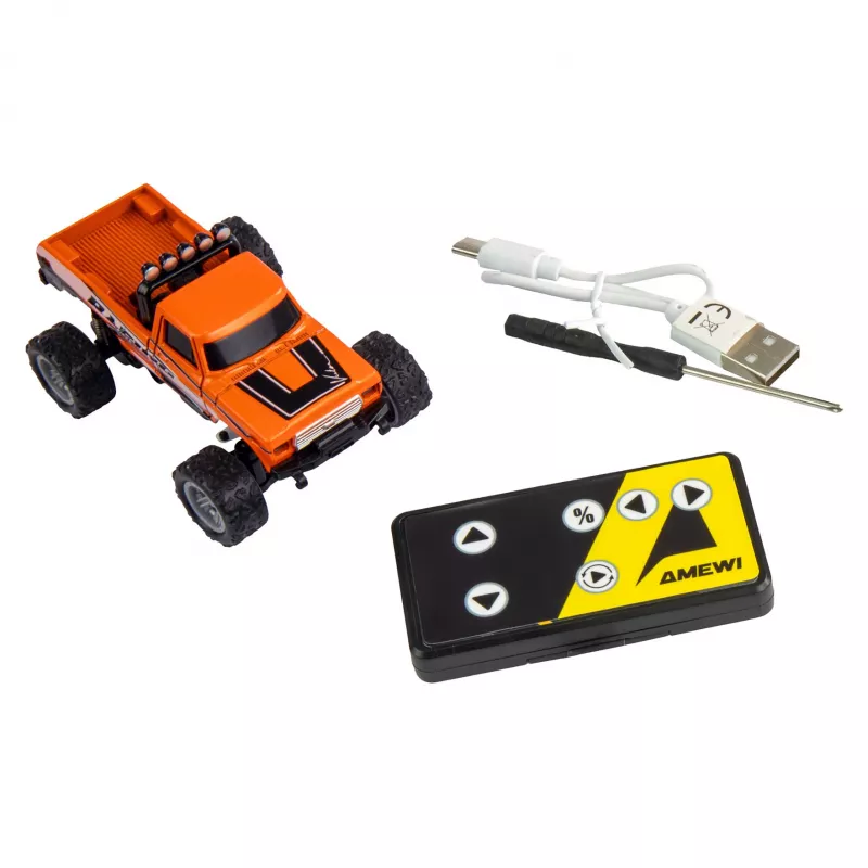 Remote Control Monster Truck Amewi DieCast 1:64 RTR Orange, Die-cast Body, Ready-to-Run