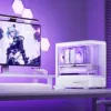 Jonsbo D200 white mATX mid-tower case with tempered glass and Mini Temp display