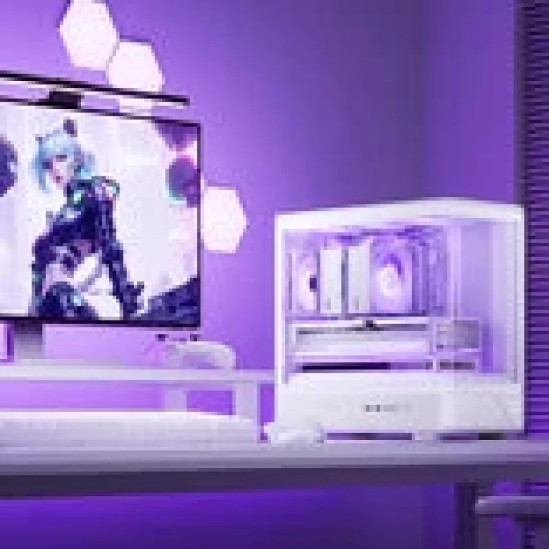 Jonsbo D200 white mATX mid-tower case with tempered glass and Mini Temp display