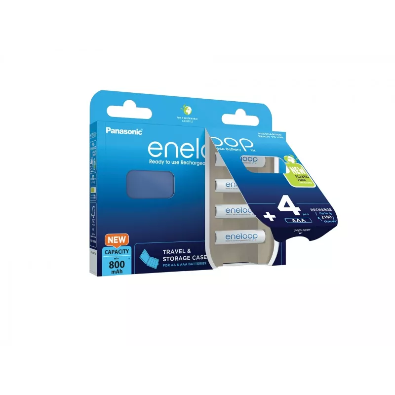 Rechargeable batteries PANASONIC ENELOOP AAA 800 mAh 4 pc(s) + case (BK-4MCDE/4CP+CASE)