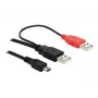 USB Cable DeLOCK 2x USB2.0-A male / USB mini 5-pin 1 m Black