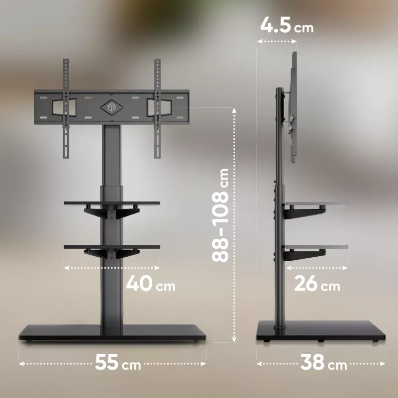 TV floor stand ONKRON TS5550-B for 32–65 inch (81.3–165.1 cm), max load 30 kg, VESA 100x100–600x400, height 880–1080 mm, swivel ±25°