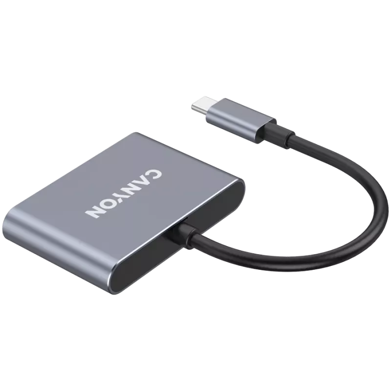 USB-C 3‑in‑1 Hub CANYON DS-3 Dark Grey — USB-C to USB-A + HDMI + PD passthrough