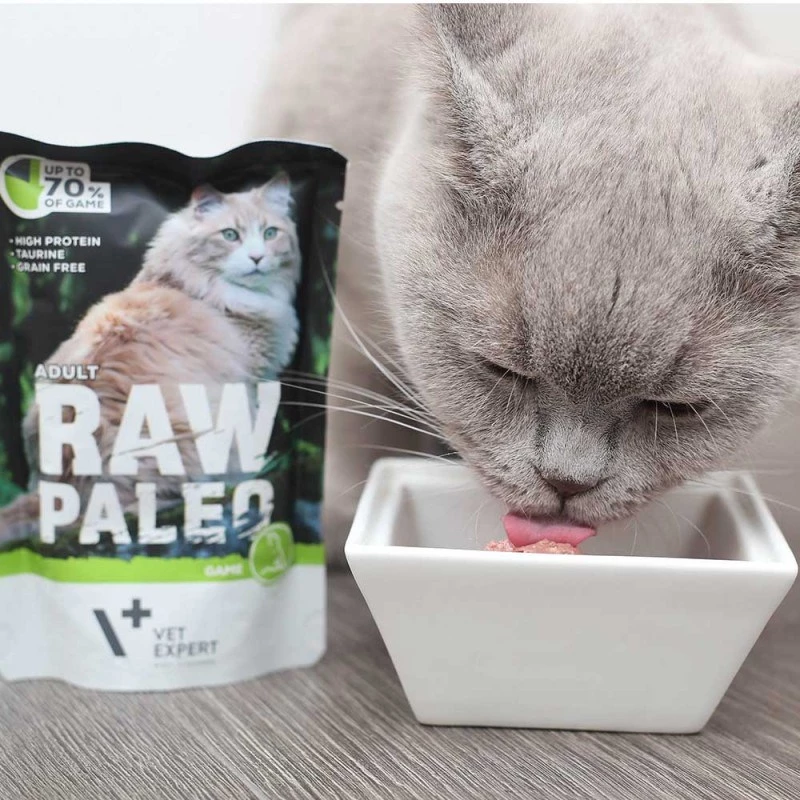 Wet cat food VETEXPERT RAW PALEO Adult Venison 100 g — grain-free single-portion sachet