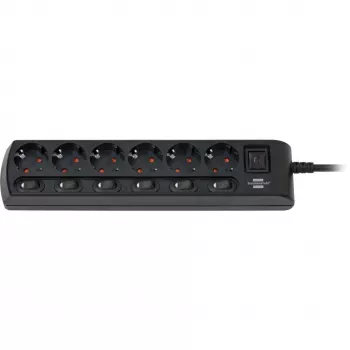Brennenstuhl Power Strip individually switchable 6-way - to 6 different devices switch individually with ease, 2m Cable, black
