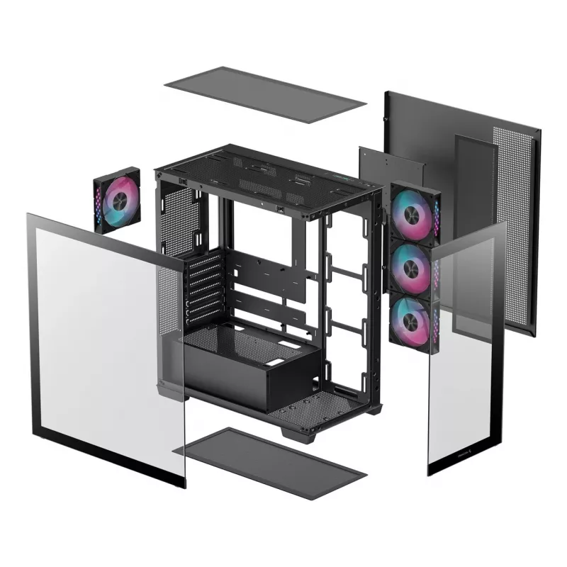 PC case DeepCool CG580 4F Midi Tower — ATX/ITX/MicroATX, tempered glass, 3×120mm+1×120mm fans, 2×3.5 inch & 2×2.5 inch, USB-A×2 USB-C×1, black