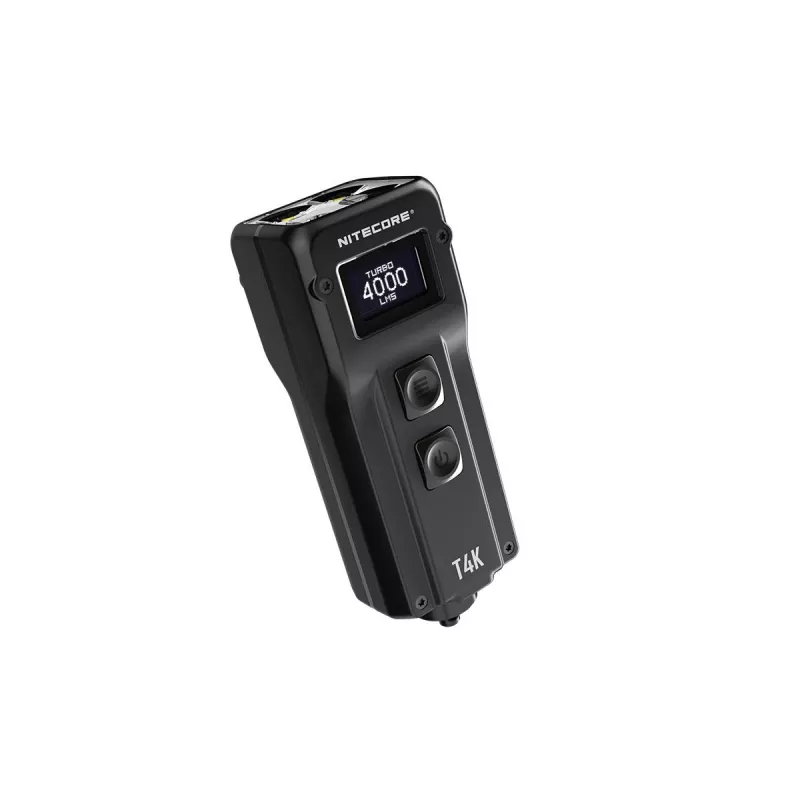 Keychain flashlight Nitecore T4K — 4 LEDs, 1000 lm, USB‑rechargeable, IP54, shockproof, 82.3 mm, 77 g