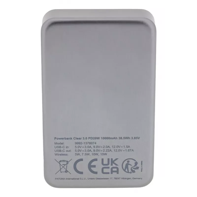 Patona Premium Clear 3.0 power bank 9992, 10000 mAh, PD 20W, MagSafe 15W, USB-C, grey