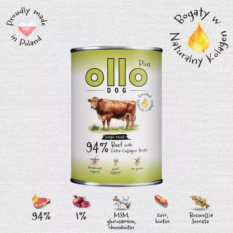 Ollo Plus Kolagen Beef 400g dog food can