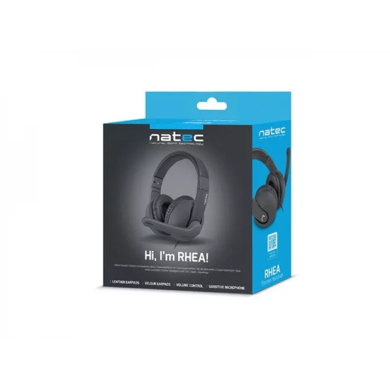 Wired binaural headset NATEC Rhea with boom microphone, 3.5mm connectors, 2.2 m cable, 32 Ω impedance