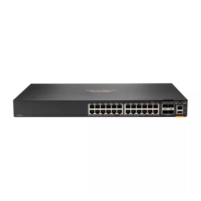 HPE - Aruba Serie - Aruba 6300F - Switch - L3 - managed - 24 x 10/100/1000 + 4 x 1 Gigabit / 10 Gigabit / 25 Gigabit / 50 Gigabit SFP56 (Uplink / Stacking) Front and Seite to Hinte