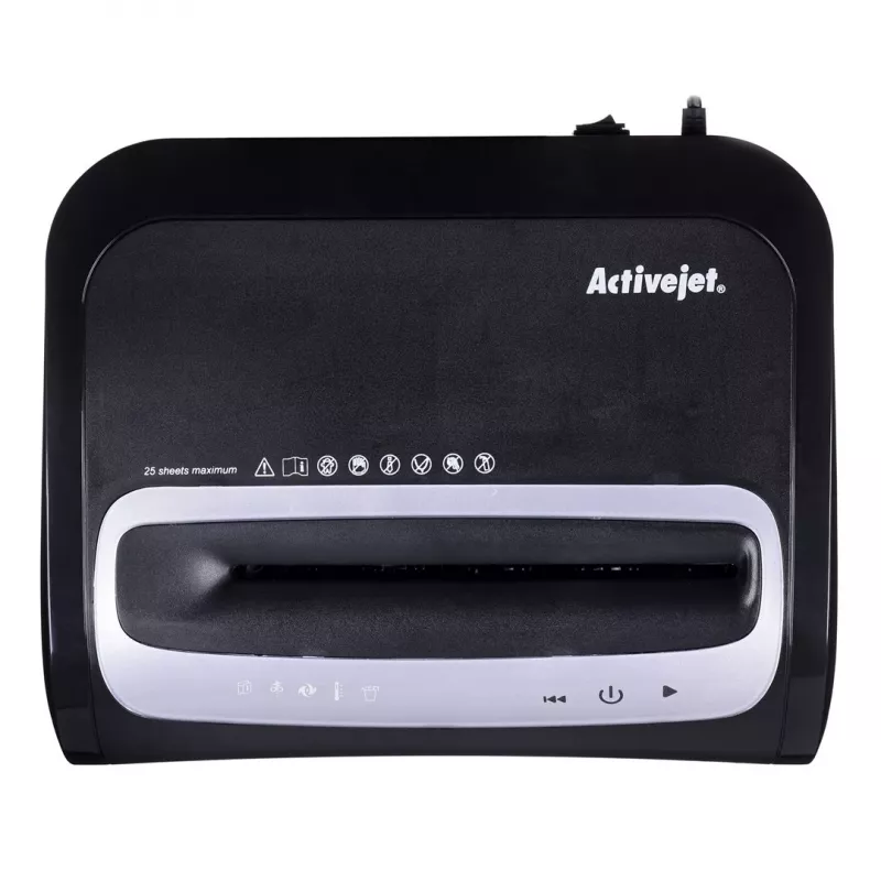 Document shredder ActiveJet ASH-2502C — cross cut P-4, 25 sheets, 4x40 mm, 28 L bin, 22.8 cm feed, 30 min duty