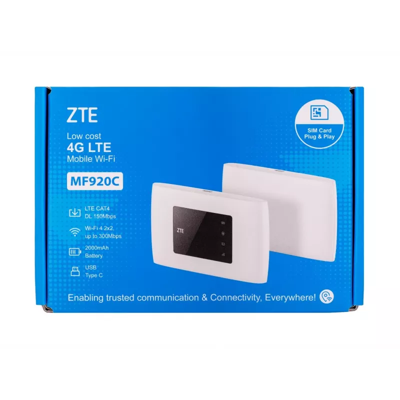 Cellular network router ZTE MF920C — LTE 4G (800/900/1800/2100/2600 MHz), WLAN 150 Mbps, 2000 mAh battery, white
