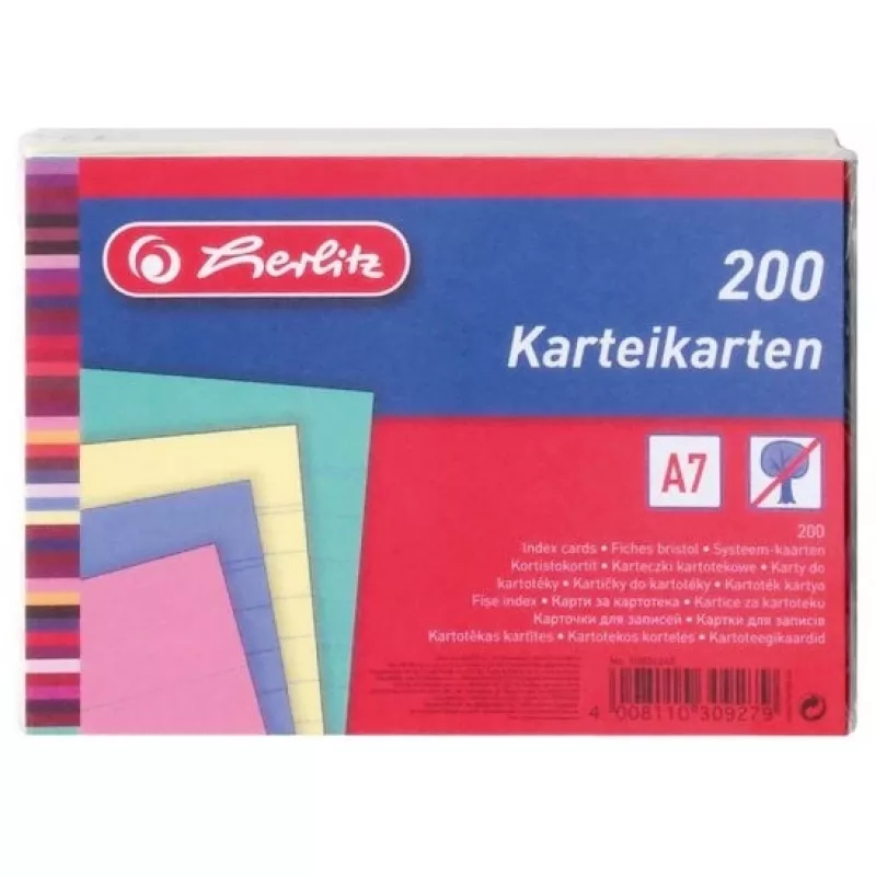 Index Card Herlitz 10836245 Blue Green Pink Yellow