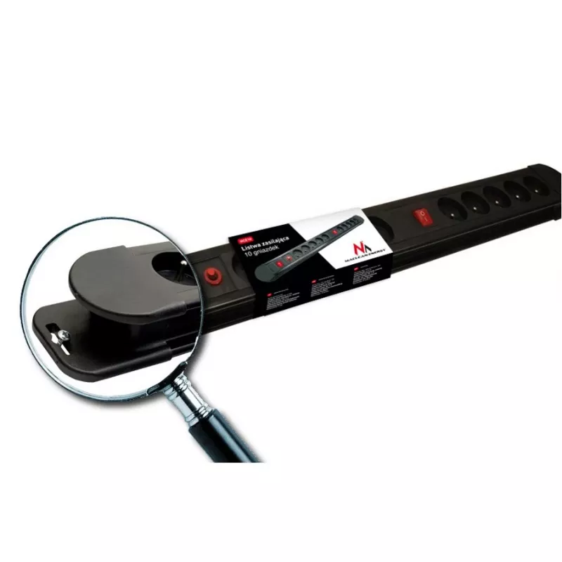 Maclean power strip, 10 outlet extension cord, 2 switches, protection and overload indication, 3680W, MCE10