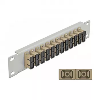 Fiber Optic Patch Panel DeLOCK 10 inch 12 Port SC Duplex Beige 1U Grey