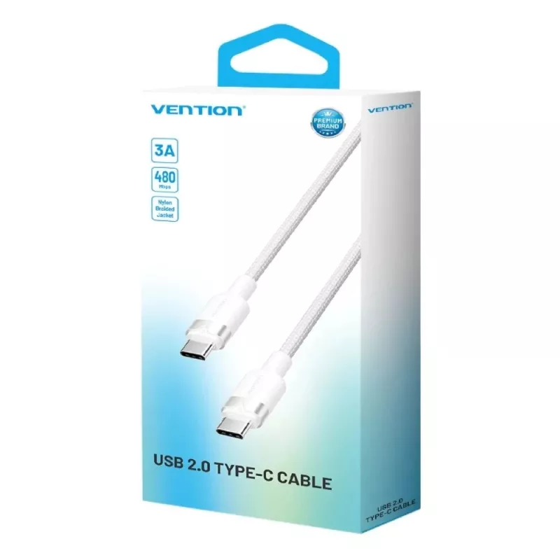 USB-C to USB-C cable Vention TRDWF — 1 m, USB 2.0, 60 W Power Delivery, 3 A, white