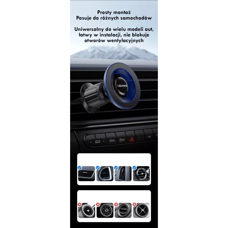 Magnetic car phone holder usams ZJ081 — magnetic mount for smartphones, compact design, easy installation