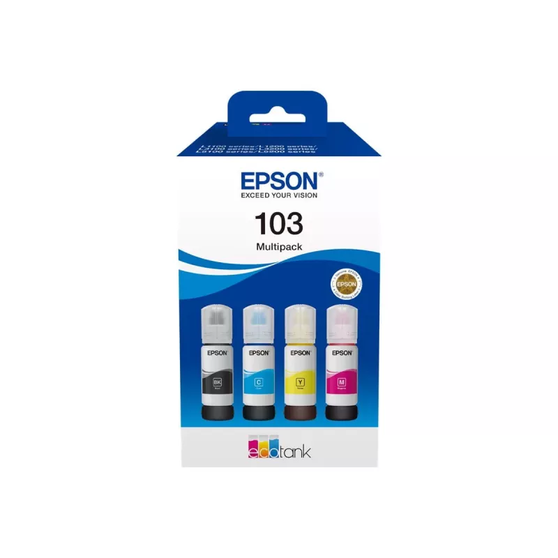 Ink cartridges pack Epson EcoTank 103 — Original 4-colour set (Black, Cyan, Magenta, Yellow), Black 4500 p., Colour 7500 p.