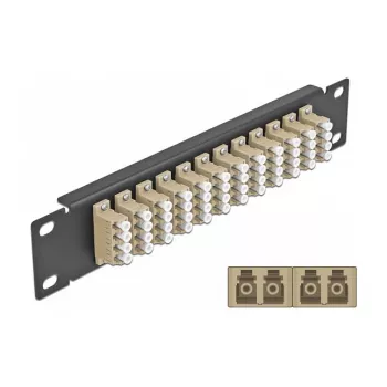Fiber Optic Patch Panel DeLOCK 10 inch 12 Port LC Quad Beige 1U Black