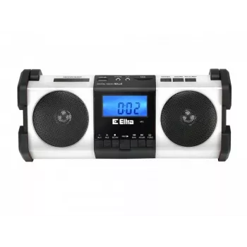 Portable radio Eltra MAJA — white, compact design, battery or mains powered
