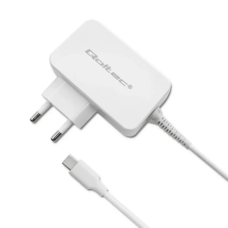 Power adapter QOLTEC 51039 65W AC-to-DC 220–240V 20.3V/3.25A Type C white, 1.7 m cable