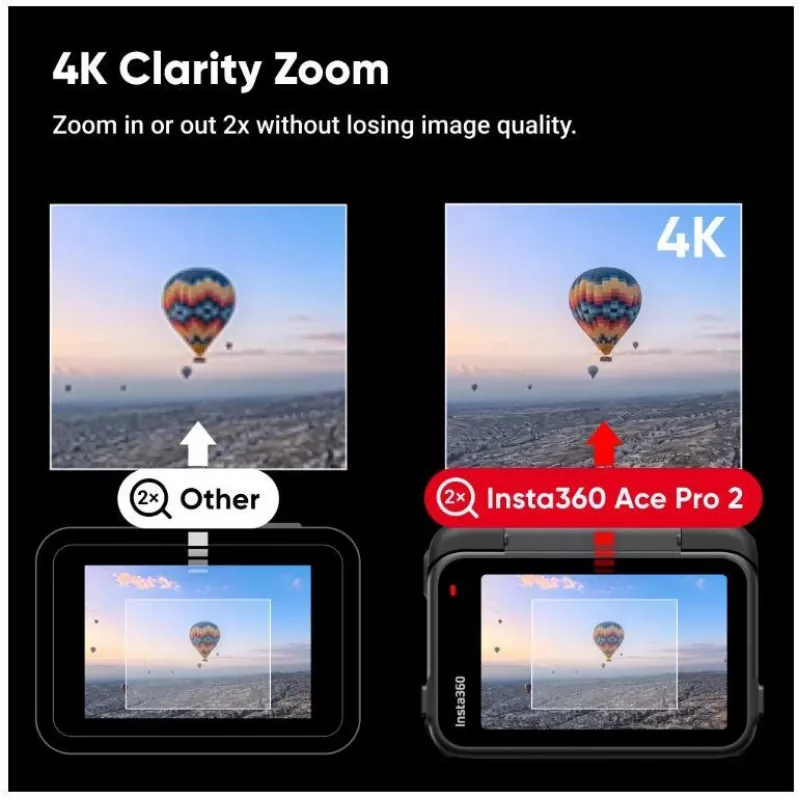 Action sports camera Insta360 Ace Pro 2 — 50 MP, 8K Ultra HD (7680×3272), 1/1.3 inch sensor, up to 240 fps, built-in display, Wi‑Fi, MicroSD, 177.7 g, Black